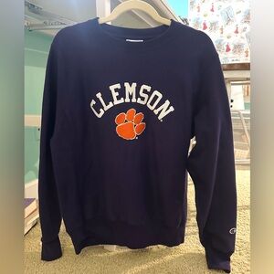 Vintage Champion Clemson Embroidered Crewneck, Purple, size adult small
